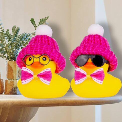 Winter Duck Car Dashboard Decoration, Car Rubber Duck Ornament with Mini Beanie Hat Sunglasses Bow Tie for Car Dashboard Decoration Accessories(C16) in Kuwait