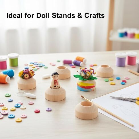 SUPVOX 50pcs Wooden Doll Pin Stands Round Wooden Clothespins Unfinished Wood Stand Peg Figure Craft Bases for Art Painting and Doll Accessories in Saudi Arabia