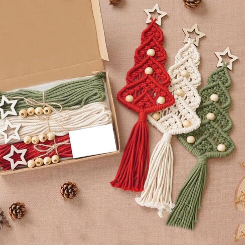3 حزمة شجرة عيد الميلاد DIY Macrame Kit للمبتدئين بوهو زينة عيد الميلاد عيد الميلاد الحلي الجدار شنقا ديكور لعطلة الشتاء الجدار شنقا الفن الحرف ديكور لوازم الحفلات in Kuwait