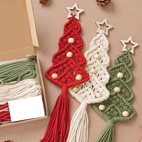 3 حزمة شجرة عيد الميلاد DIY Macrame Kit للمبتدئين بوهو زينة عيد الميلاد عيد الميلاد الحلي الجدار شنقا ديكور لعطلة الشتاء الجدار شنقا الفن الحرف ديكور لوازم الحفلات in Kuwait