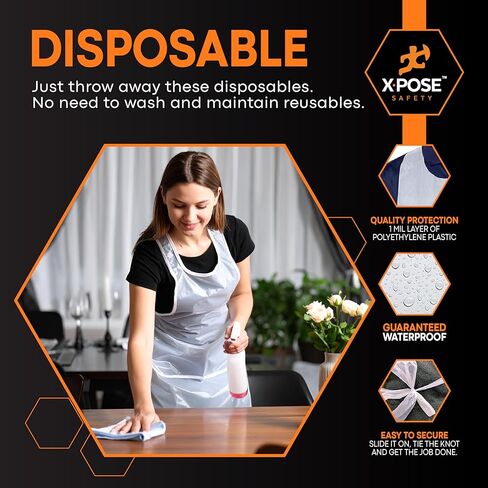 Xpose Safety 100 Blue Plastic Disposable Aprons for Cooking & more Individually Packaged, Durable 1 Mil Waterproof Polyethylene 24" x 48" in Kuwait