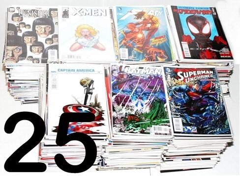 مجموعة ضخمة من الكتب المصورة 25 MARVEL DC INDY SUPERMAN BATMAN X-MEN بدون نسخ - اختيار رائع in Kuwait