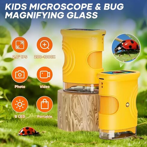 مجهر رقمي محمول للأطفال 2026 - تكبير 1000X|شاشة IPS مقاس 2.0 بوصة، لعبة STEM محمولة مع صور وفيديو|هدية علمية تعليمية للأولاد والبنات من سن 3 إلى 12 عامًا (برتقالي) in Kuwait