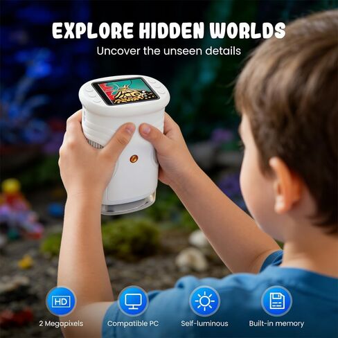مجهر رقمي محمول للأطفال 2026 - تكبير 1000X|شاشة IPS مقاس 2.0 بوصة، لعبة STEM محمولة مع صور وفيديو|هدية علمية تعليمية للأولاد والبنات من سن 3 إلى 12 عامًا (برتقالي) in Kuwait