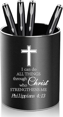 Christian Gifts,Metal Pen Holder Aluminum Pencil Holder for desk,Round Desktop Organizer and Black Pencil Cup for Office, School, Home and Stationary Supplies (Philippians 4:13) in Saudi Arabia