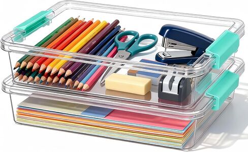 6 Qt Clear Plastic Storage Bins Containers with Lids, Arts Crafts Organizers and Storage, Stackable Containers for A4 Paper File Scrapbook Documents for Home Office and School Supplies 2 Pack in Saudi Arabia