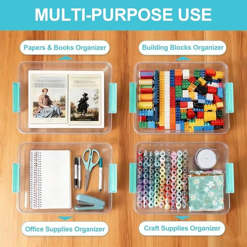 6 Qt Clear Plastic Storage Bins Containers with Lids, Arts Crafts Organizers and Storage, Stackable Containers for A4 Paper File Scrapbook Documents for Home Office and School Supplies 2 Pack in Saudi Arabia