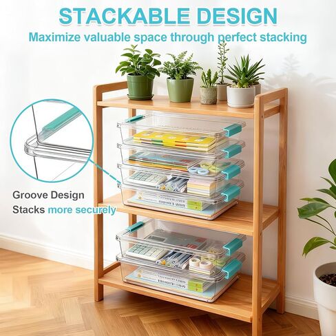 6 Qt Clear Plastic Storage Bins Containers with Lids, Arts Crafts Organizers and Storage, Stackable Containers for A4 Paper File Scrapbook Documents for Home Office and School Supplies 2 Pack in Saudi Arabia