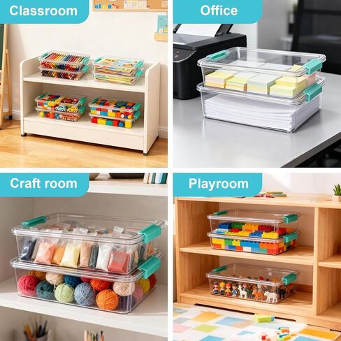 6 Qt Clear Plastic Storage Bins Containers with Lids, Arts Crafts Organizers and Storage, Stackable Containers for A4 Paper File Scrapbook Documents for Home Office and School Supplies 2 Pack in Saudi Arabia