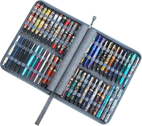 48 Fountain Pen Case PU Leather, Rollerball Pen Display Holder Bag, Pouch Large Capacity for your Collection - Black in Saudi Arabia