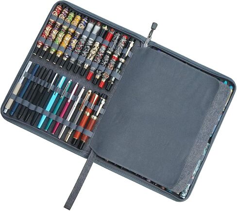48 Fountain Pen Case PU Leather, Rollerball Pen Display Holder Bag, Pouch Large Capacity for your Collection - Black in Saudi Arabia