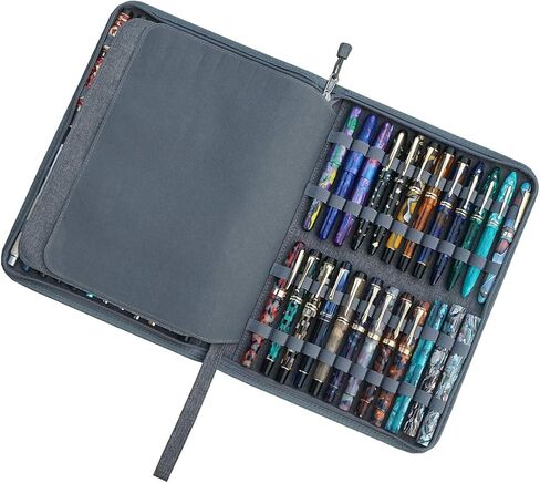 48 Fountain Pen Case PU Leather, Rollerball Pen Display Holder Bag, Pouch Large Capacity for your Collection - Black in Saudi Arabia