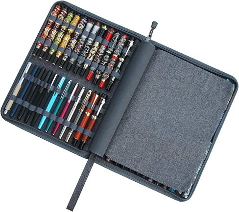 48 Fountain Pen Case PU Leather, Rollerball Pen Display Holder Bag, Pouch Large Capacity for your Collection - Black in Saudi Arabia