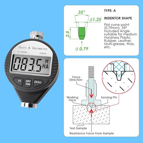 جهاز اختبار صلابة الشاطئ D المحمول 0-100HD من Gain Express مقياس التحمل الرقمي للمطاط والإطارات والبلاستيك والبلاستيك الحراري والأرضيات وكرة البولينج مع شاشة LCD كبيرة in Kuwait