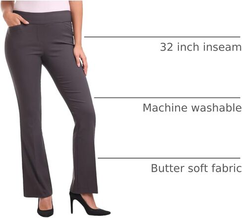 Rekucci Women's Stretchy Flare Leg Pull-On Dress Pants with Pockets for Office Work Business, Regular 32L in Saudi Arabia