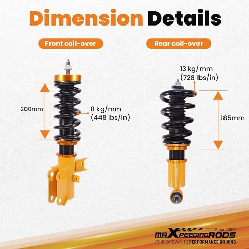 maXpeedingrods Coilovers for Chevrolet Camaro 2010-2015, Height Adjustable Coil-overs Suspension Kit, Preset Damping Shock Absorber Struts, Lowering Kit Gold in Saudi Arabia