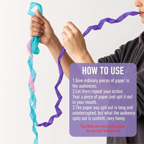 24 pcs Magic Tricks for Adults, Funny Colored Mouth Coils Magic Trick Vomit Paper Clown Props, Stage Gimmick Illusion Magics Accessories for Magician Performance in Kuwait