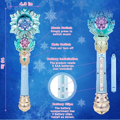 Snowflake Light Up Princess Wand with Dual Spinners & Music - Magic Fairy Toy Wand for Kids Girls - Birthday Dress-up Party Favors, Pink in Saudi Arabia