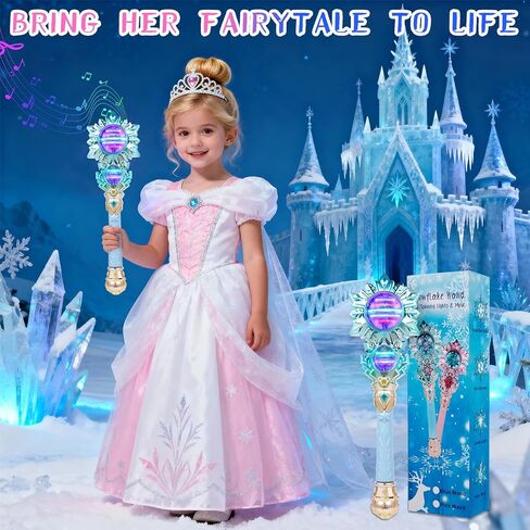 Snowflake Light Up Princess Wand with Dual Spinners & Music - Magic Fairy Toy Wand for Kids Girls - Birthday Dress-up Party Favors, Pink in Saudi Arabia