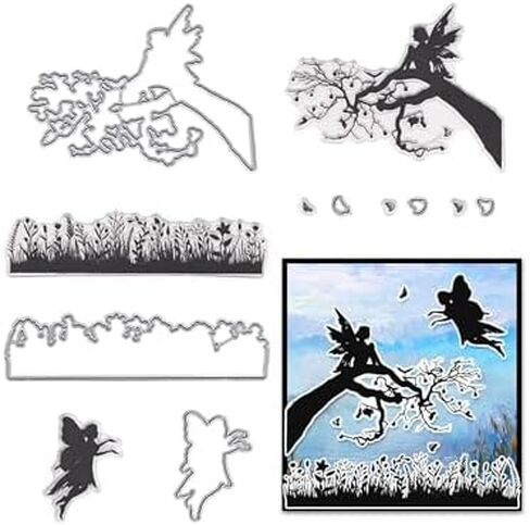 Fairy Trees Clear Stamps and Dies for Card Making, Trees Grass Girls Rubber Stamps Fairy Princess Die Cut Seal for Crafting DIY Scrapbooking Photo Album Decorations in Saudi Arabia