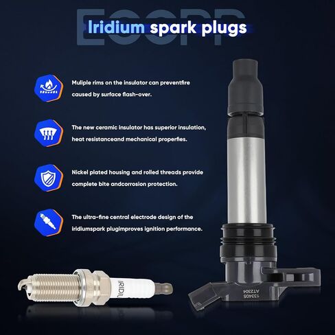 ECCPP UF672 4 ignition coils with 4 iridium Spark Plugs for Honda for Acura 2012 2013 2014 2015 Civic ILX 5C1880 GN10421 6732317 in Kuwait