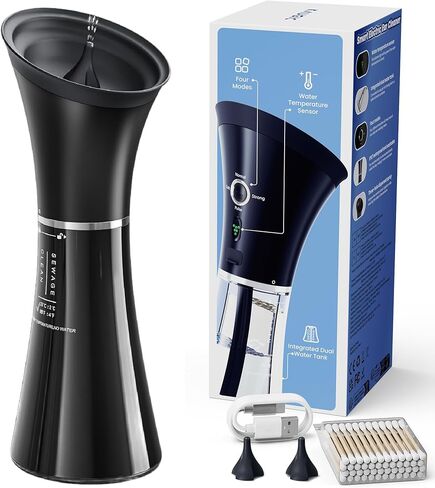 Advanced Ear Wax Removal with One-Piece Waste Tank - Safe Ear Cleaner with Smart Water Temperature Sensor - Effective Ear Irrigation Kit with 4 Pressure Levels & USB-C Cable - IPX7 Waterproof in Kuwait