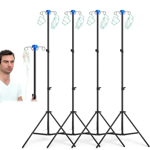 2 Pcs Portable Collapsible IV Pole Drip Bag Stand Foldable Pole Stand, Aluminum Alloy, 4 Hooks 3 Legs, Adjustable Height for Hospitals Clinics Wheelchairs Beds in Saudi Arabia