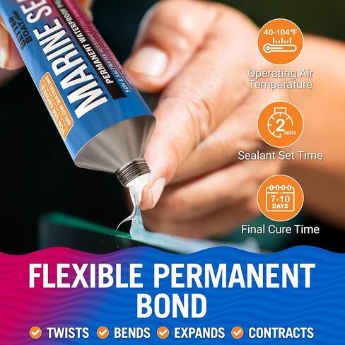 Marine Sealant and Adhesive Waterproof Marine Grade Sealant Caulk High Temp Caulking Water Sealant for Boat Auto and RV Without Silicone - 1 Tube Clear 10oz in Kuwait
