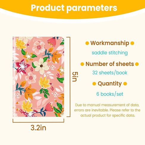 6Pcs Floral Mini Lined Notepads Bulk, Pocket Notebooks for Office, Travel & Shopping Lists, 32 Sheets/66 Pages Per Notepad-Deep Purple in Saudi Arabia