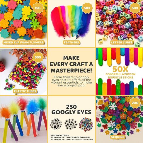 Yameer Arts and Crafts Supplies for Kids 1500+ Pcs - All in One DIY Art Craft Supplies for Kids and Toddlers - Kid Crafting School Supply Kit & Materials Age 4 5 6 7 8 9 in Saudi Arabia