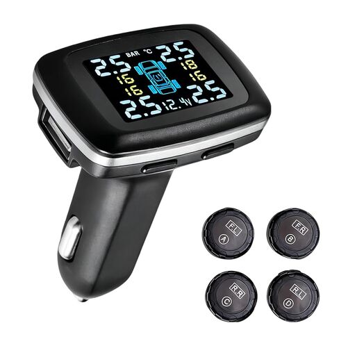 Wireless TPMS Tire Pressure Monitoring System – 4 External Sensors + Color LCD Display + Multi-Alarm Protection (0-87 PSI) for RV, Trailer, SUV, MPV, Truck in Saudi Arabia