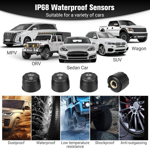 Wireless TPMS Tire Pressure Monitoring System – 4 External Sensors + Color LCD Display + Multi-Alarm Protection (0-87 PSI) for RV, Trailer, SUV, MPV, Truck in Saudi Arabia