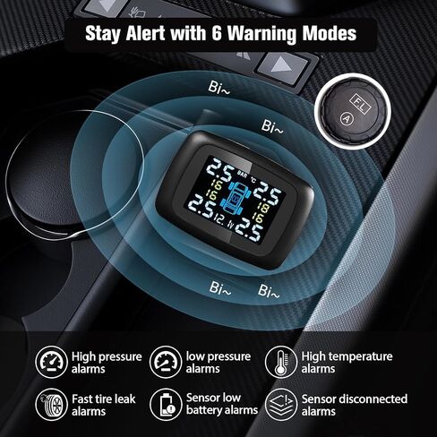Wireless TPMS Tire Pressure Monitoring System – 4 External Sensors + Color LCD Display + Multi-Alarm Protection (0-87 PSI) for RV, Trailer, SUV, MPV, Truck in Saudi Arabia