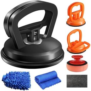 7-Piece Car Dent Puller Kit – Black & Orange Suction Cup Dent Remover Set with Large & Small Pullers, Scratch Repair Tools, Microfiber Mitt, Nano Cloth & Buffing Pad for Car Body Restoration in Saudi Arabia