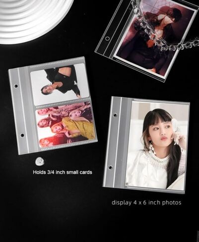 100 Sheets Small Photo Album Refillable Sleeves for 4x6,Flip Mini Photo Book Cards Postcards Clear Refills Pages with 2 Hole 100 Pages Holds 200 Pictures,Plastic Picture Album Binder Inside Sleeve in Saudi Arabia
