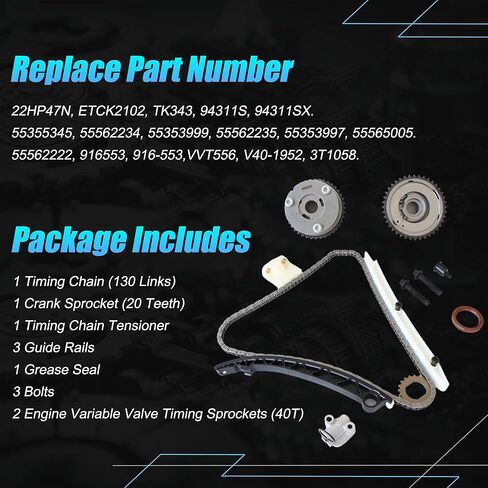 AUCERAMIC 22HP47N ETCK2102 TK343 Timing Chain Kit with Sprocket Gears Fit 2011-2021 for Buick Encore for Chevrolet Cruze Limited Sonic Trax L4 1.4L 1.6L Engine Desg. LUV/LUJ,55562234 55355345 55562222 in Saudi Arabia