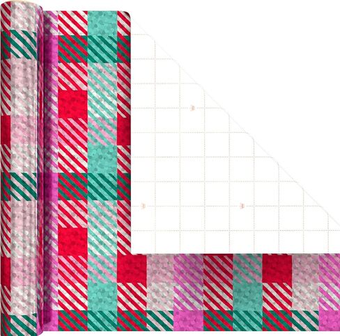 Hallmark Mint Green, Pink and Purple Christmas Wrapping Paper Mini Rolls, 3-Pack (Plaid, Evergreen Sprigs, Fa La La Ho Ho Ho XOXO) for Kids, Teens, Winter Birthdays - 45 Sq. Ft. Total in Saudi Arabia