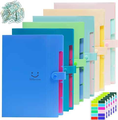 6 PCS Expanding File Folders,A4 Letter Size Accordion Document Organizer,5 Pocket Expandable File Folder,Plastic File Organizer with 72 Labels,Snap Closure for School Office Supplies in Saudi Arabia
