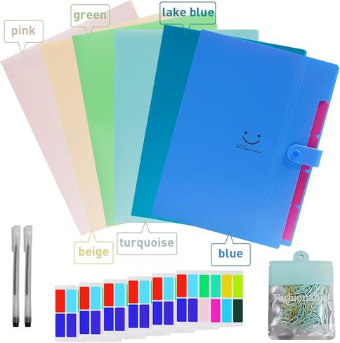 6 PCS Expanding File Folders,A4 Letter Size Accordion Document Organizer,5 Pocket Expandable File Folder,Plastic File Organizer with 72 Labels,Snap Closure for School Office Supplies in Saudi Arabia
