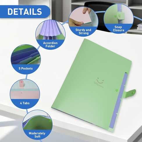 6 PCS Expanding File Folders,A4 Letter Size Accordion Document Organizer,5 Pocket Expandable File Folder,Plastic File Organizer with 72 Labels,Snap Closure for School Office Supplies in Saudi Arabia
