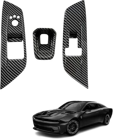 BestEvMod 3PCS Interior Decoration Trim Set of 3 Window Lift Switch Panel Cover & Steering Wheel Lower Spoke Trim Compatible with Dodge Charger EV 2025 2024 Accessories (Carbon Fiber Pattern) in Saudi Arabia
