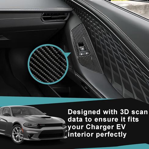 BestEvMod 3PCS Interior Decoration Trim Set of 3 Window Lift Switch Panel Cover & Steering Wheel Lower Spoke Trim Compatible with Dodge Charger EV 2025 2024 Accessories (Carbon Fiber Pattern) in Saudi Arabia