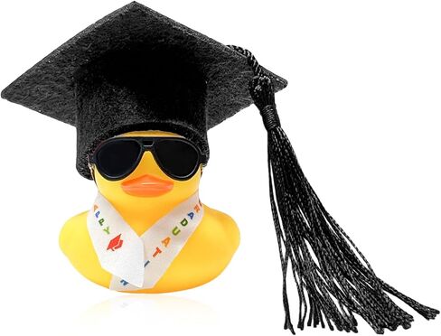 Graduation Duck Car Ornament, Cute Rubber Duck Decoration with Mini Grad Hat Sash Sunglasses, Funny Dashboard Decor Graduation Duckies Interior Accessories for Vehicles (Black&Pink) in Kuwait