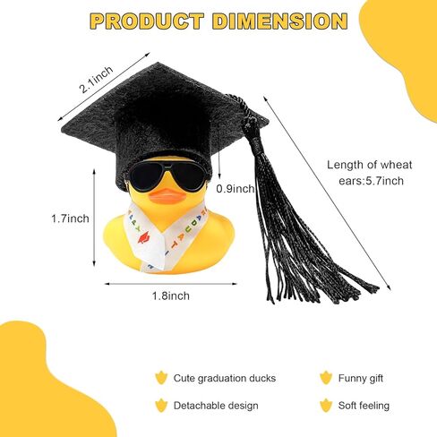 Graduation Duck Car Ornament, Cute Rubber Duck Decoration with Mini Grad Hat Sash Sunglasses, Funny Dashboard Decor Graduation Duckies Interior Accessories for Vehicles (Black&Pink) in Kuwait