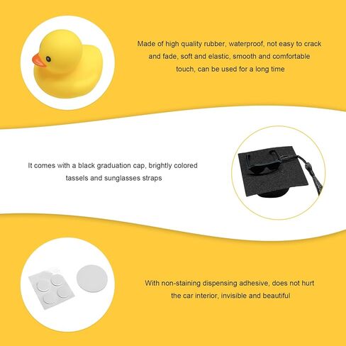 Graduation Duck Car Ornament, Cute Rubber Duck Decoration with Mini Grad Hat Sash Sunglasses, Funny Dashboard Decor Graduation Duckies Interior Accessories for Vehicles (Black&Pink) in Kuwait