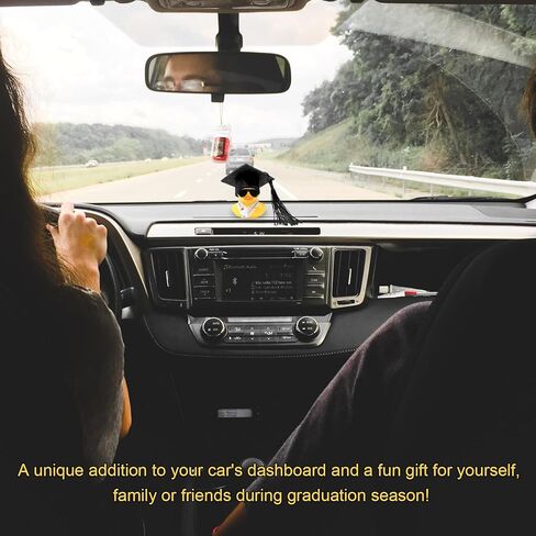 Graduation Duck Car Ornament, Cute Rubber Duck Decoration with Mini Grad Hat Sash Sunglasses, Funny Dashboard Decor Graduation Duckies Interior Accessories for Vehicles (Black&Pink) in Kuwait