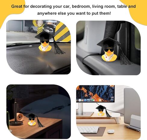 Graduation Duck Car Ornament, Cute Rubber Duck Decoration with Mini Grad Hat Sash Sunglasses, Funny Dashboard Decor Graduation Duckies Interior Accessories for Vehicles (Black&Pink) in Kuwait