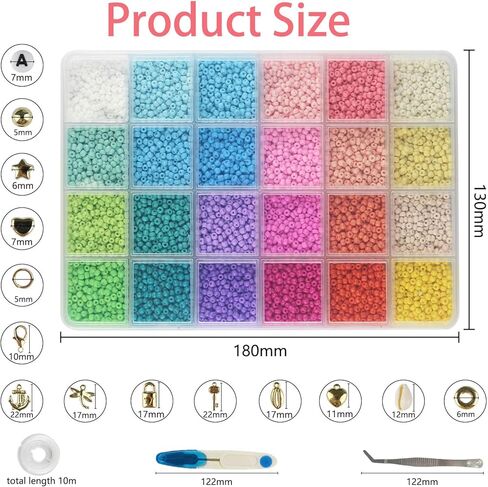 ALIRICH 21600Pcs 3mm Glass Seed Beads for Jewelry Making, 48 Colors Crafts Bead Kit with Letter Smile Face Star Love Heart Beads, Gold Silver Findings Beads for DIY Art Bracelets Necklaces for Women in Saudi Arabia