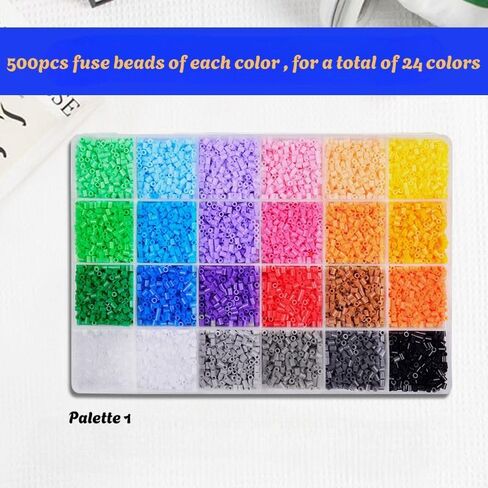 12000PCS Fuse Beads Kit, 12000 Pieces 2.6mm Plastic 24 Color for Homeschool Crafts DIY Room Decor, Palette1 in Saudi Arabia