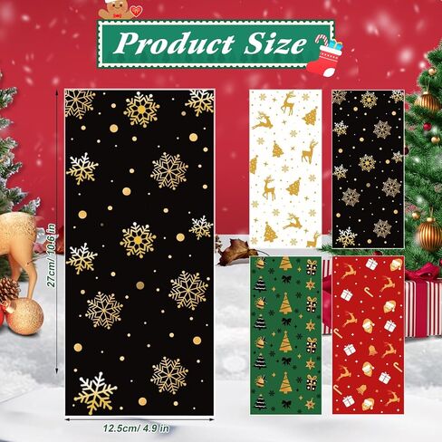 Lapensa ChristmasTreat Bags,100PCS Christmas Cellophane Treat Bag, Plastic Clear Candy Cookies Goodie Snacks with Twist Ties for Gift Wrap Xmas Holiday Party Favors(Christmas) in Saudi Arabia